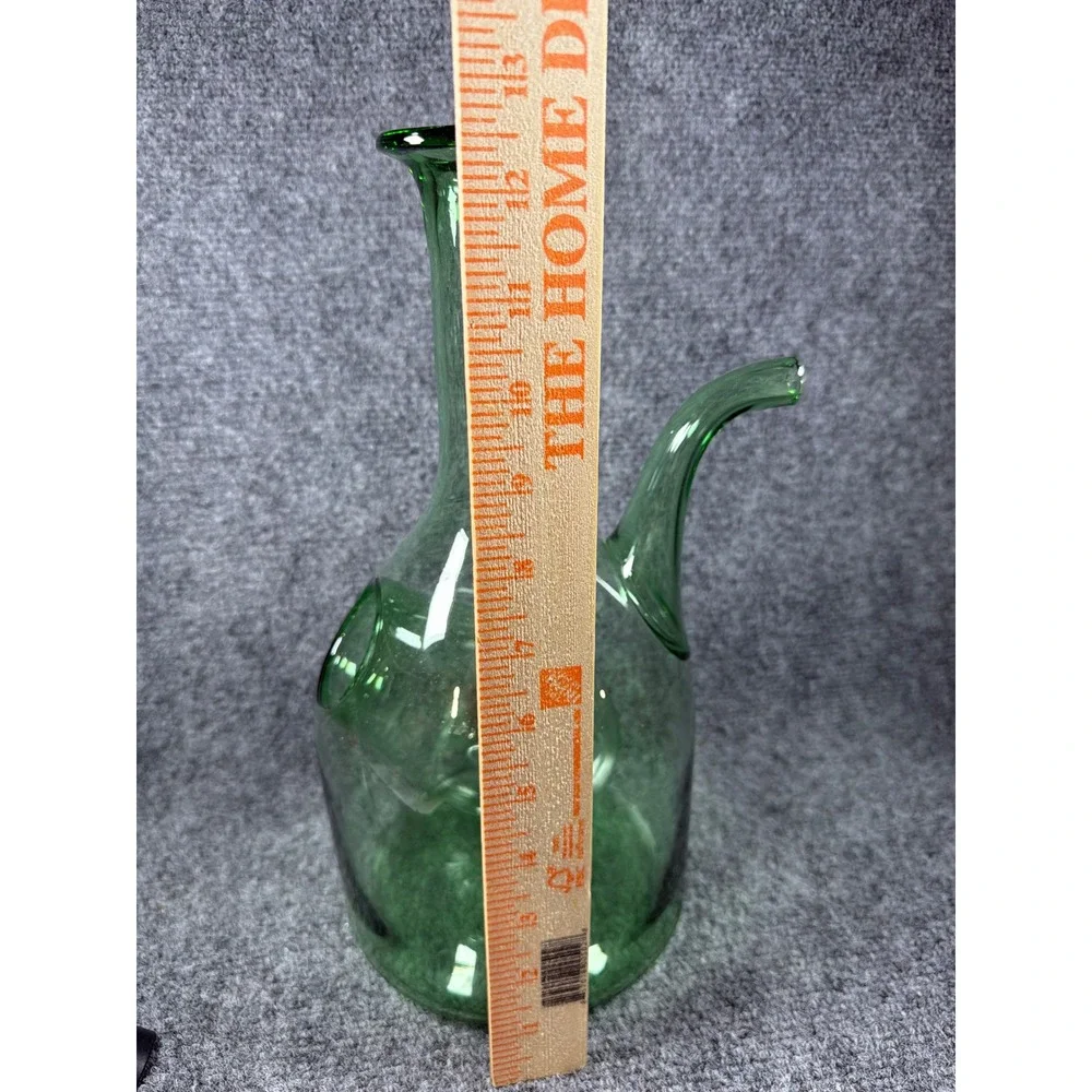 Vintage Green Glass Wine Decanter with Ice Chamber Chiller Spout 12.5 Inch